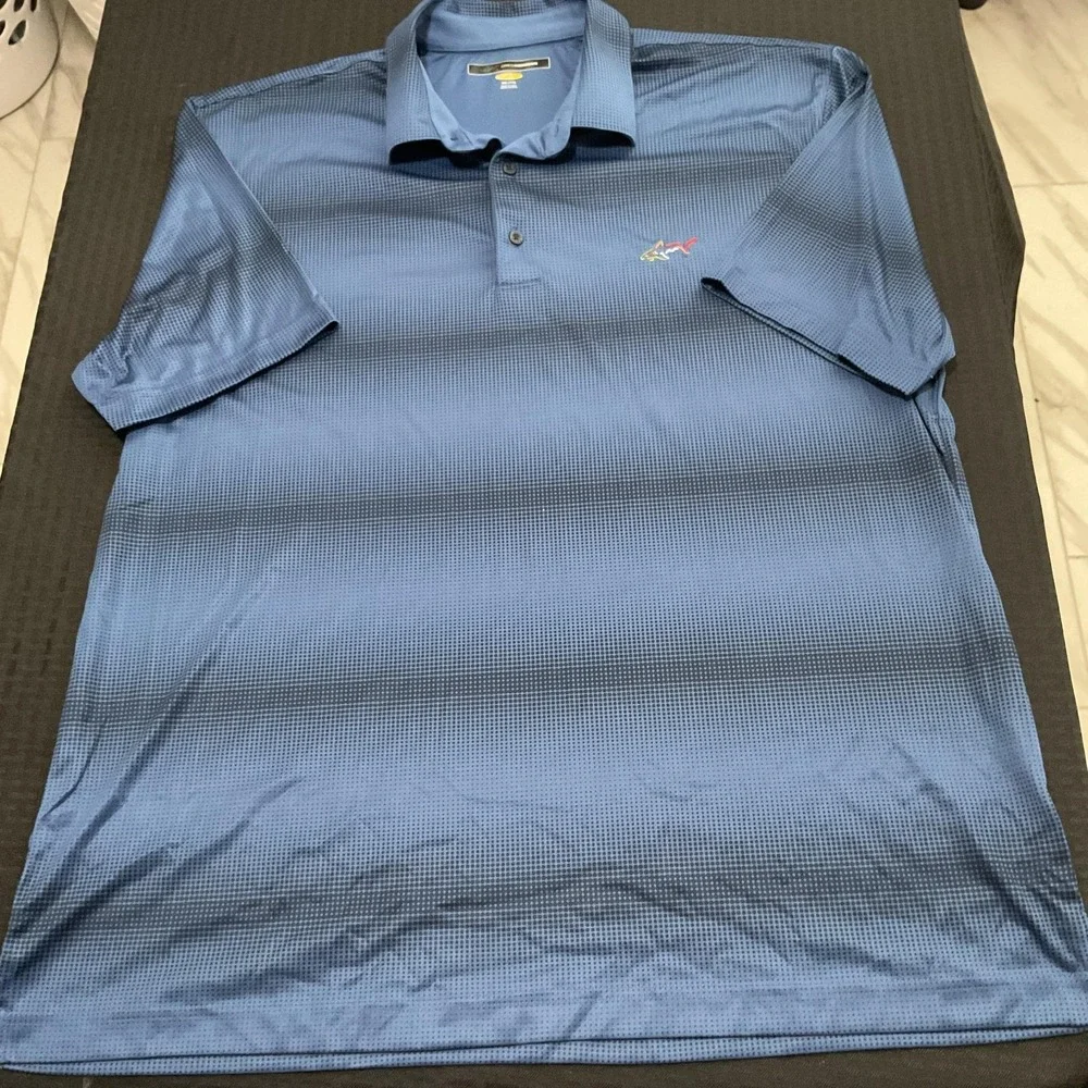Greg Norman Polo Shirt Mens 2XL Blue Play Dry Geometric Golf Moisture Wicking